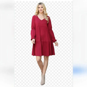 Ruby red Minimalist evening babydoll dress